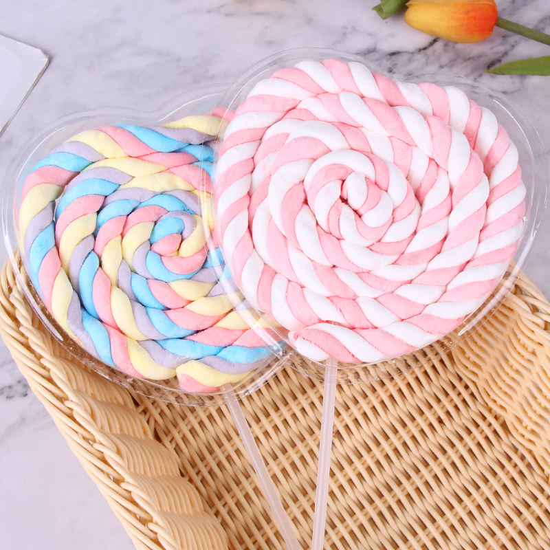Healthy Colorful Freeze Dried Cotton Candy Delicious Freeze Dried Marshmallow Bulk Wholesale/Marshmallow Lollipop Heart Shaped Soft Candy for Valentine's Day Decorative