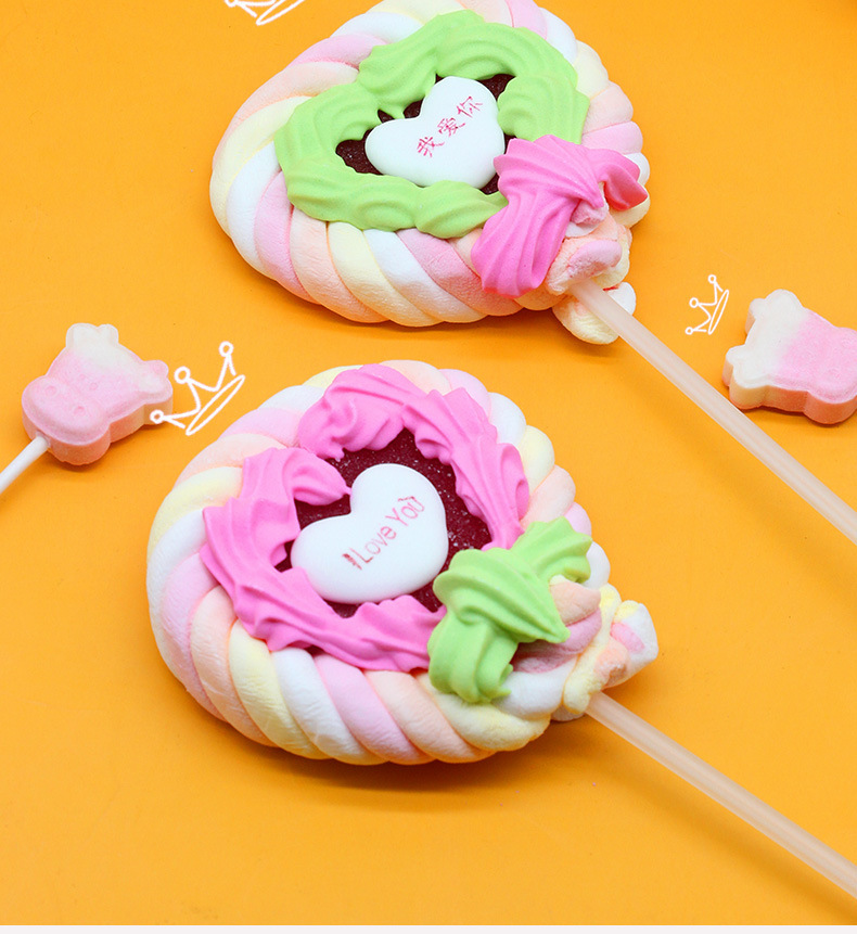 Healthy Colorful Freeze Dried Cotton Candy Delicious Freeze Dried Marshmallow Bulk Wholesale/Marshmallow Lollipop Heart Shaped Soft Candy for Valentine's Day Decorative