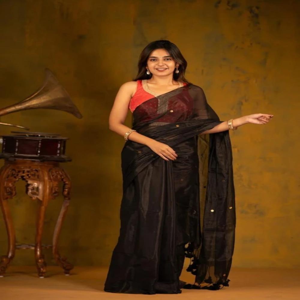 Black Color Tissue Gini Saree