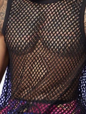 Sleevless undershirt net mesh fabric