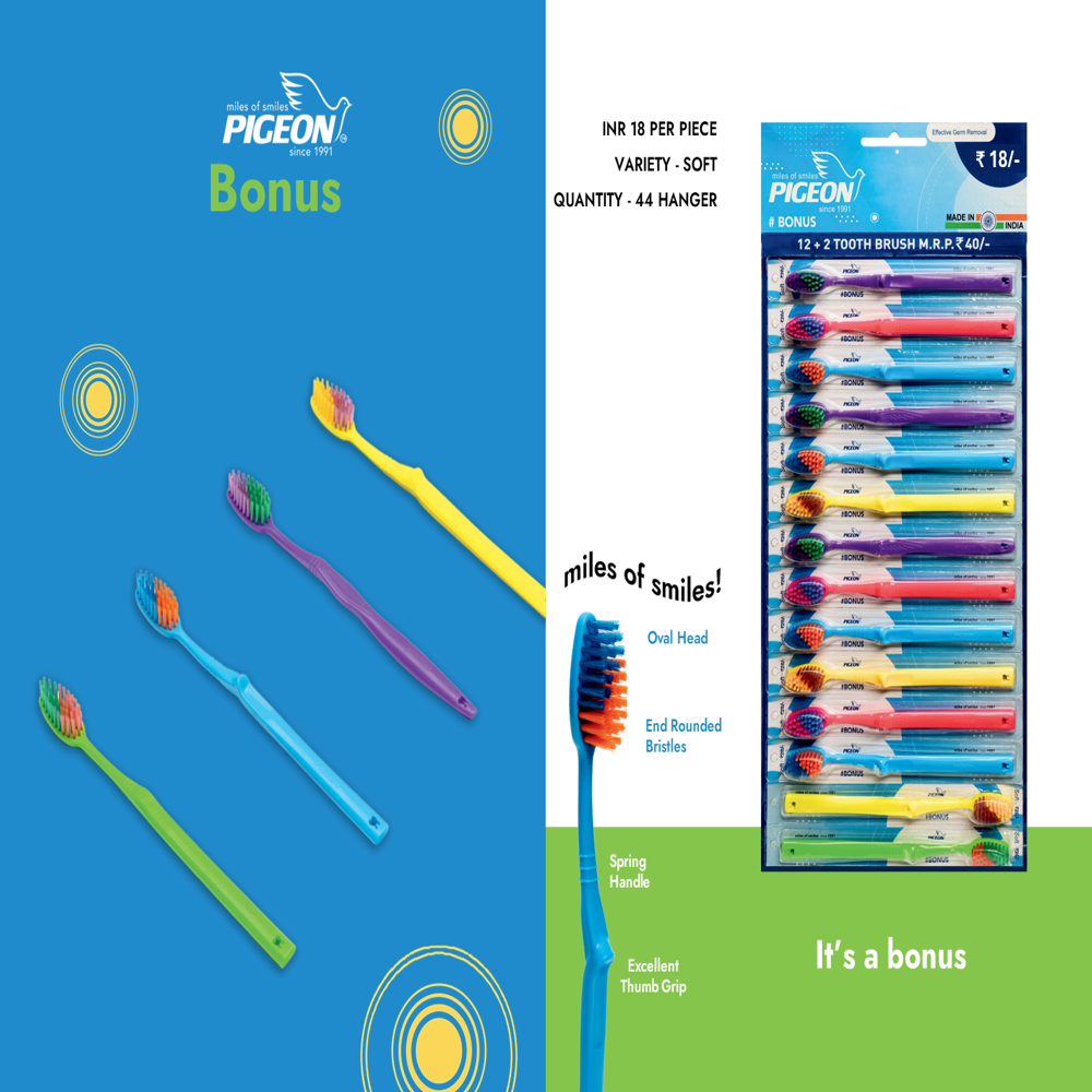 12 + 2pc Tooth Brush - Bristle Color: Different Colour