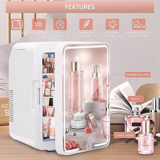 Skincare Fridge With Mirror And Lights