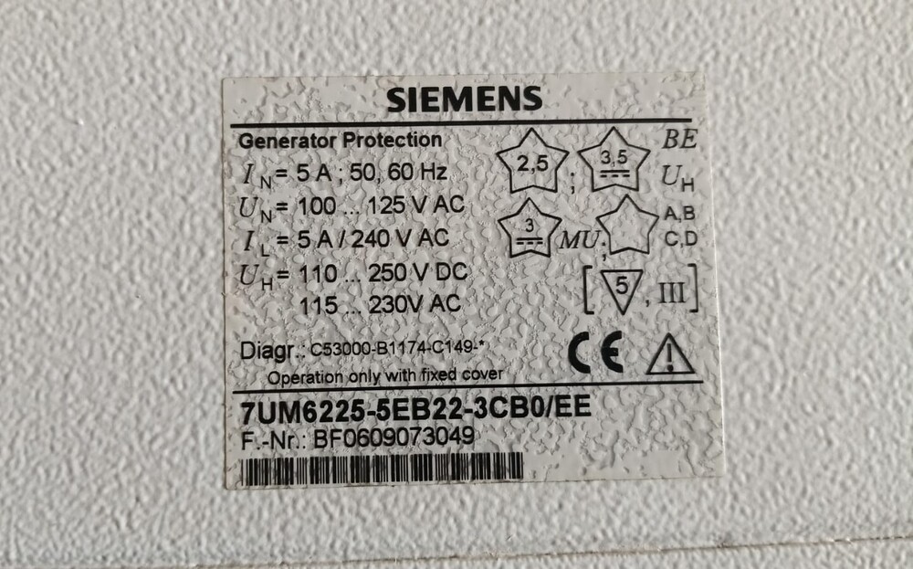 SIEMENS 7UM6225-5EB22-3CB0/EE GENERATOR PROTECTION RELAY