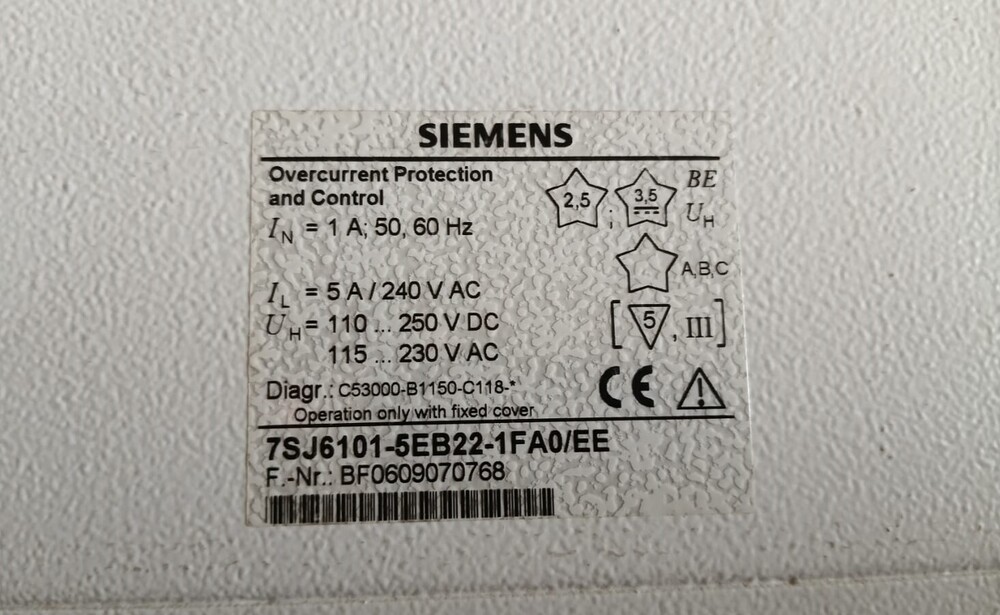 SIEMENS 7SJ6101-5EB22-1FA0/EE OVERCURRENT PROTECTION RELAY