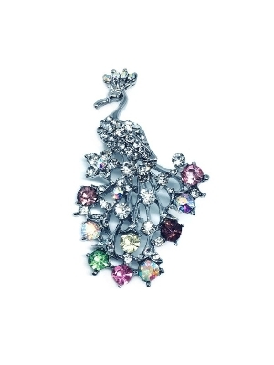 Crystal peackok feather brooch