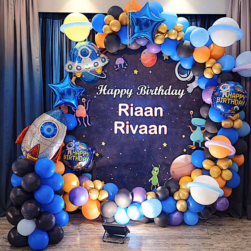 Wild One Space Theme Birthday Party Ring Backdrop