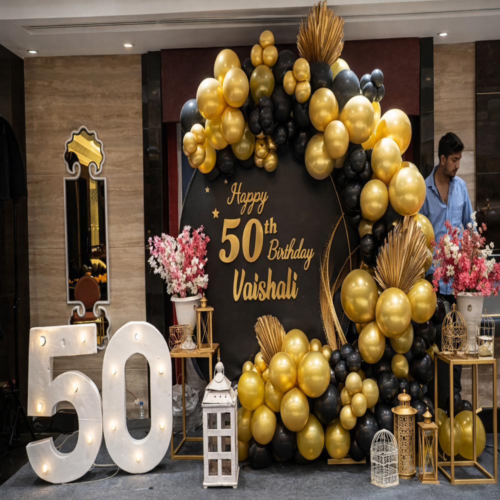 Elegant Black & Gold Birthday Party Ring Backdrop