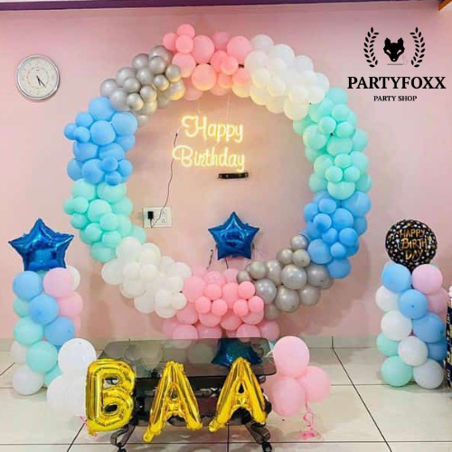Vibrant Pastel Balloon Ring Backdrop for Birthdays