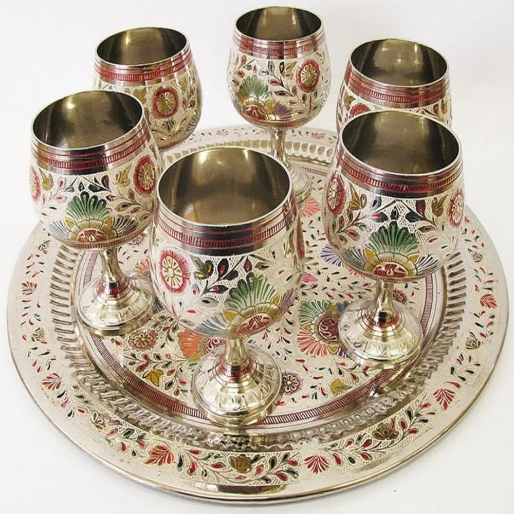 Brass Shot Glass Set of 6 with Tray