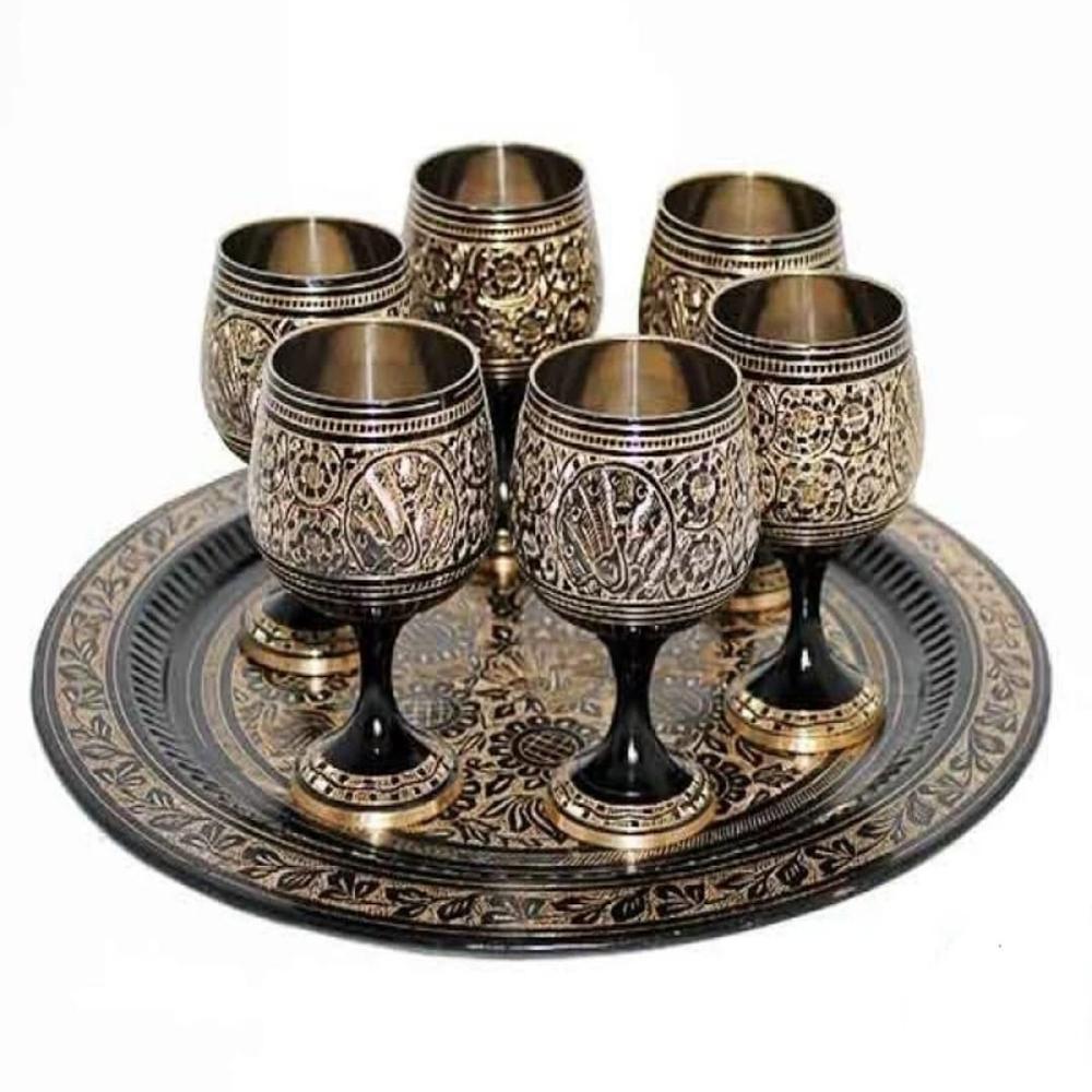 Brass Wi-ne Glass set with Tray