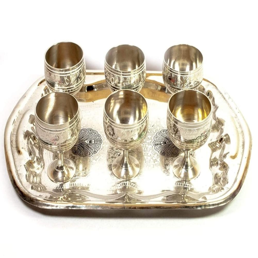 Brass Wi-ne Glass set with Tray