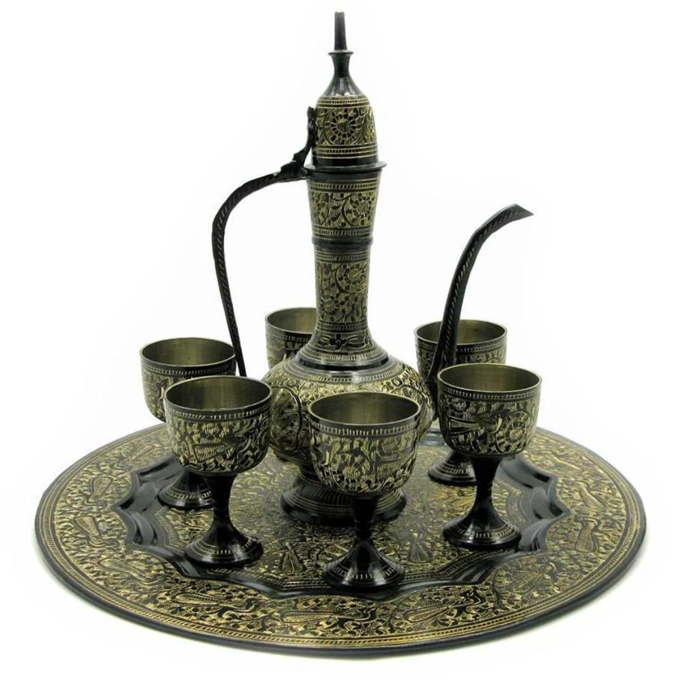 Brass Wi-ne Glass Set with Tray and Surhaie