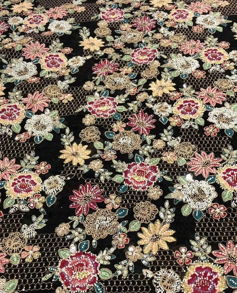 Multithreaded Embroidery With Beads On Georgette Fabric