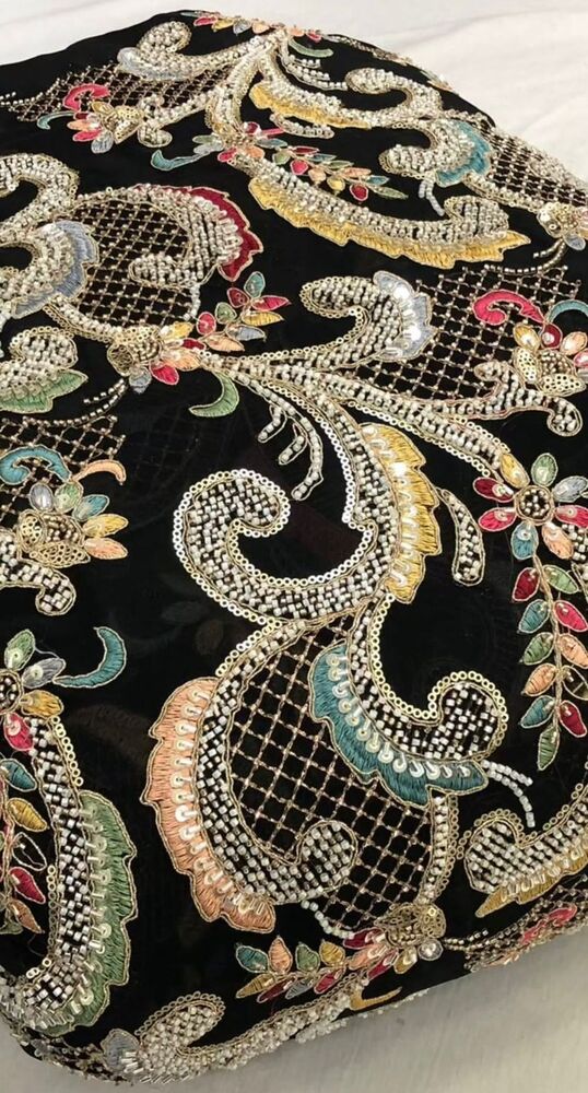 Multithreaded Embroidery With Beads On Georgette Fabric