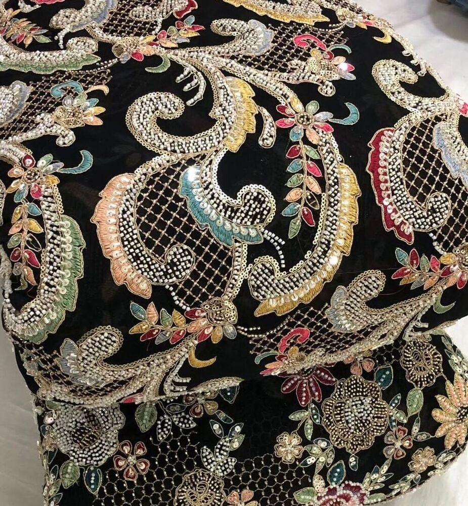 Multithreaded Embroidery With Beads On Georgette Fabric