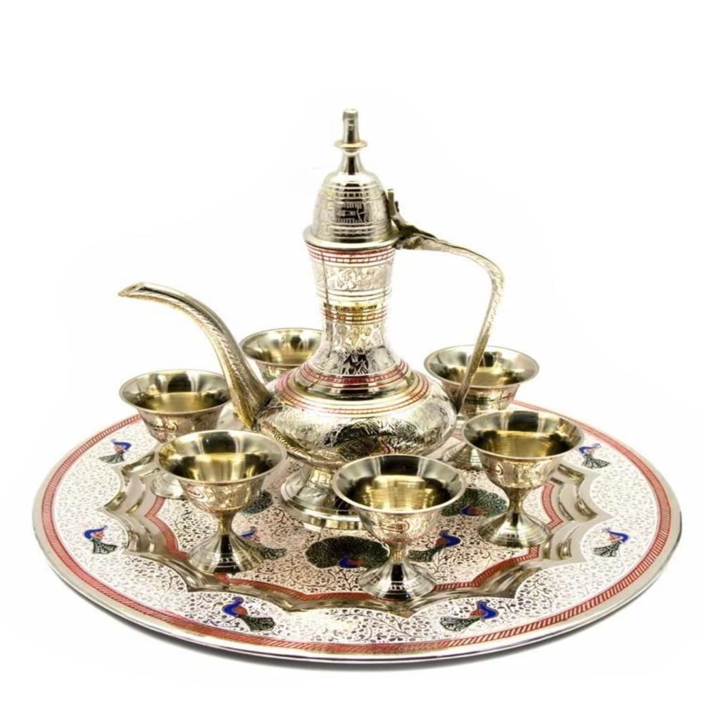 Brass Wi-ne Glass Set with Tray and Surhaie