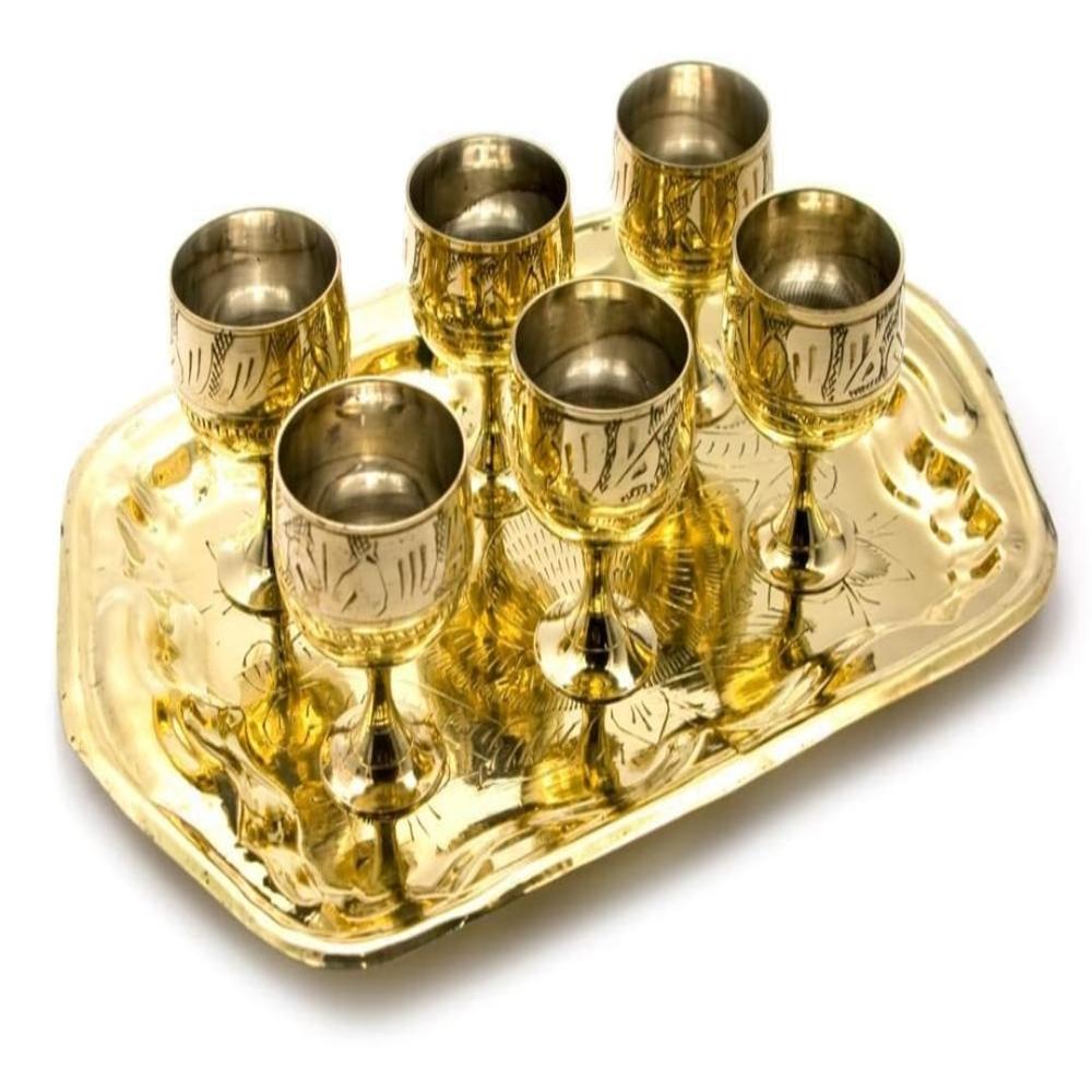 Brass Shot Glass Set of 6 with Tray