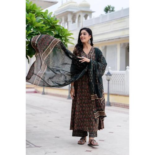 ANARKALI WITH KALAMKARI PRINT AND PLAZO SET