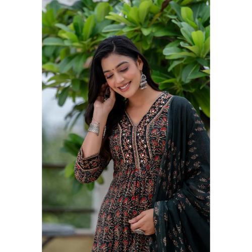 ANARKALI WITH KALAMKARI PRINT AND PLAZO SET