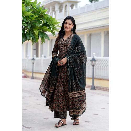 ANARKALI WITH KALAMKARI PRINT AND PLAZO SET