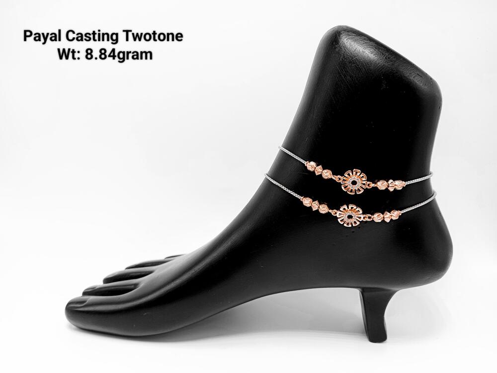 92.5 New Design Silver Payal Casting Twotone