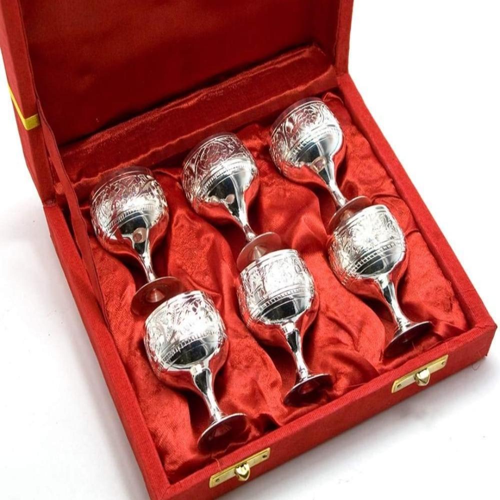 Silver Plated Brass Wi-ne 2 Glasses with box