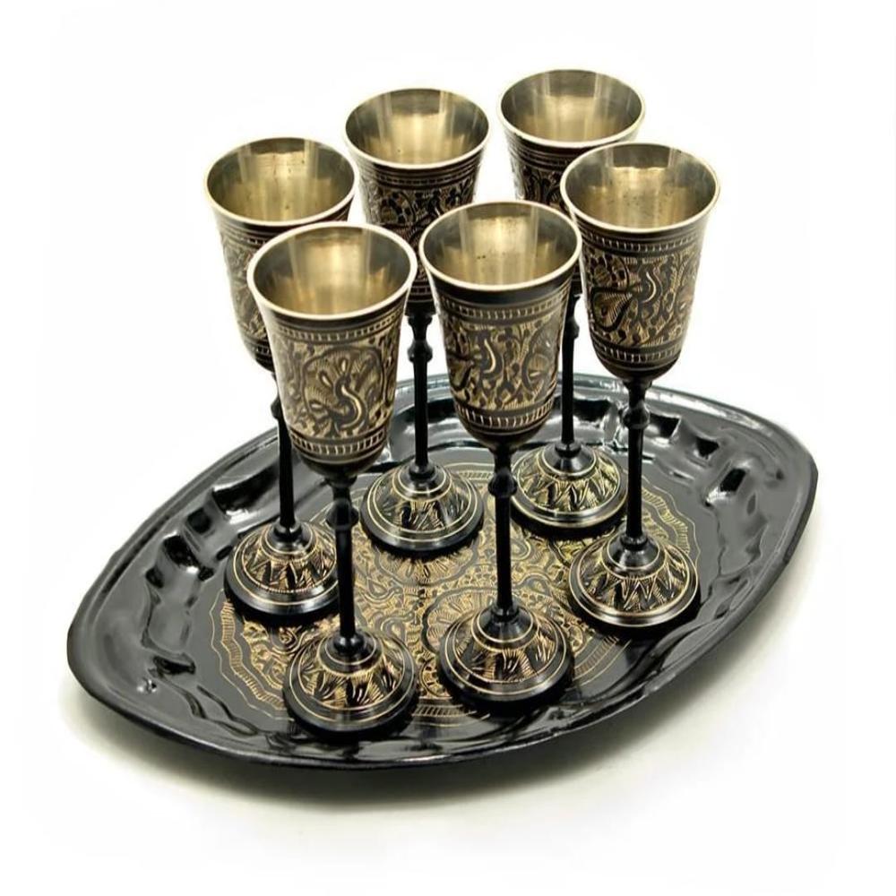 Brass Wi-ne Glasses with Tray