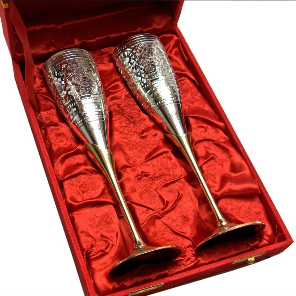 Silver Plated Brass Wi-ne 2 Glasses with Box