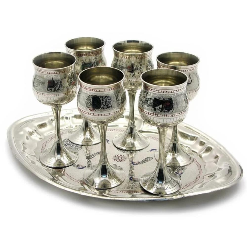 Silver Plated Brass Wi-ne 2 Glasses with Box