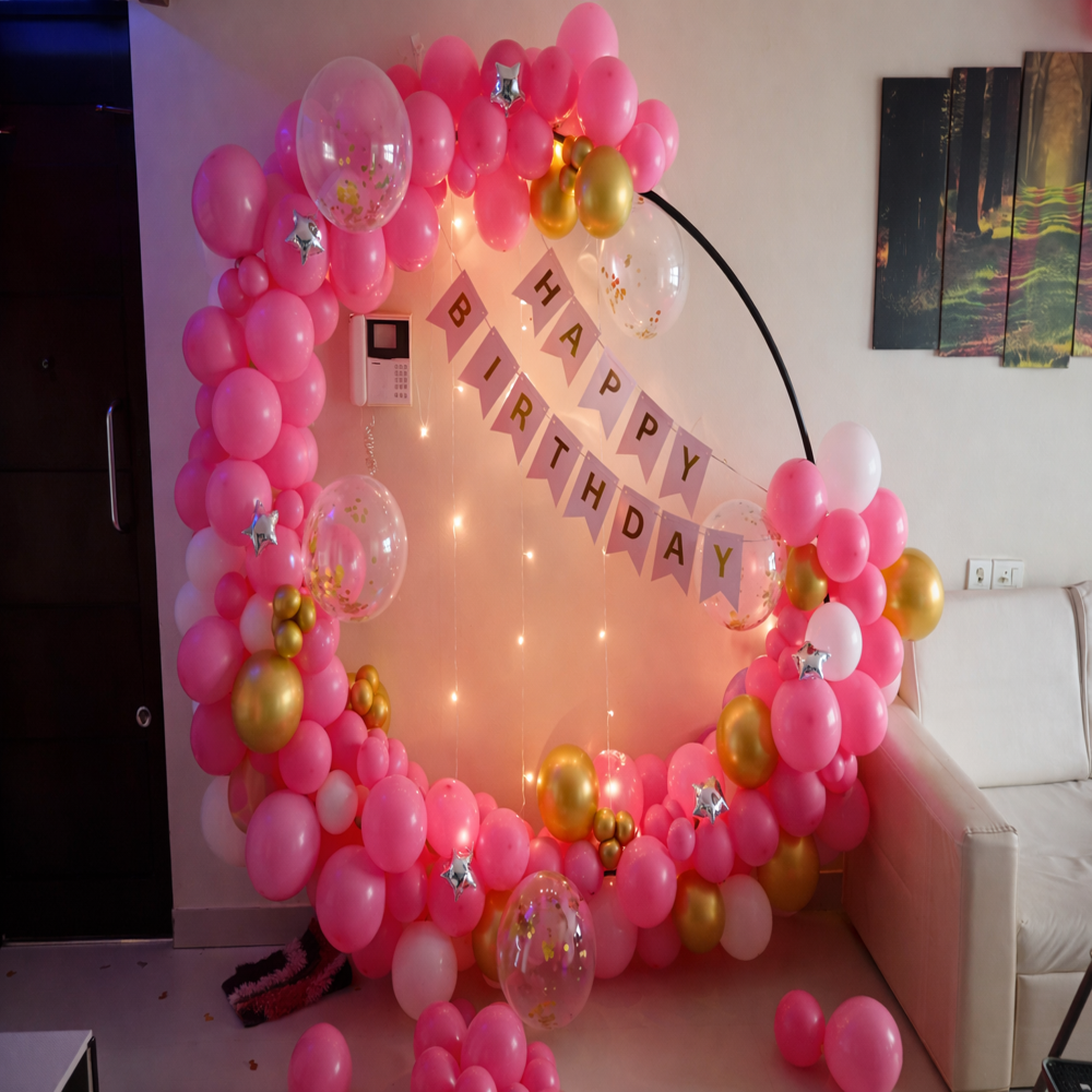 Pink & Gold Balloon Ring Birthday Party Backdrop Decoration