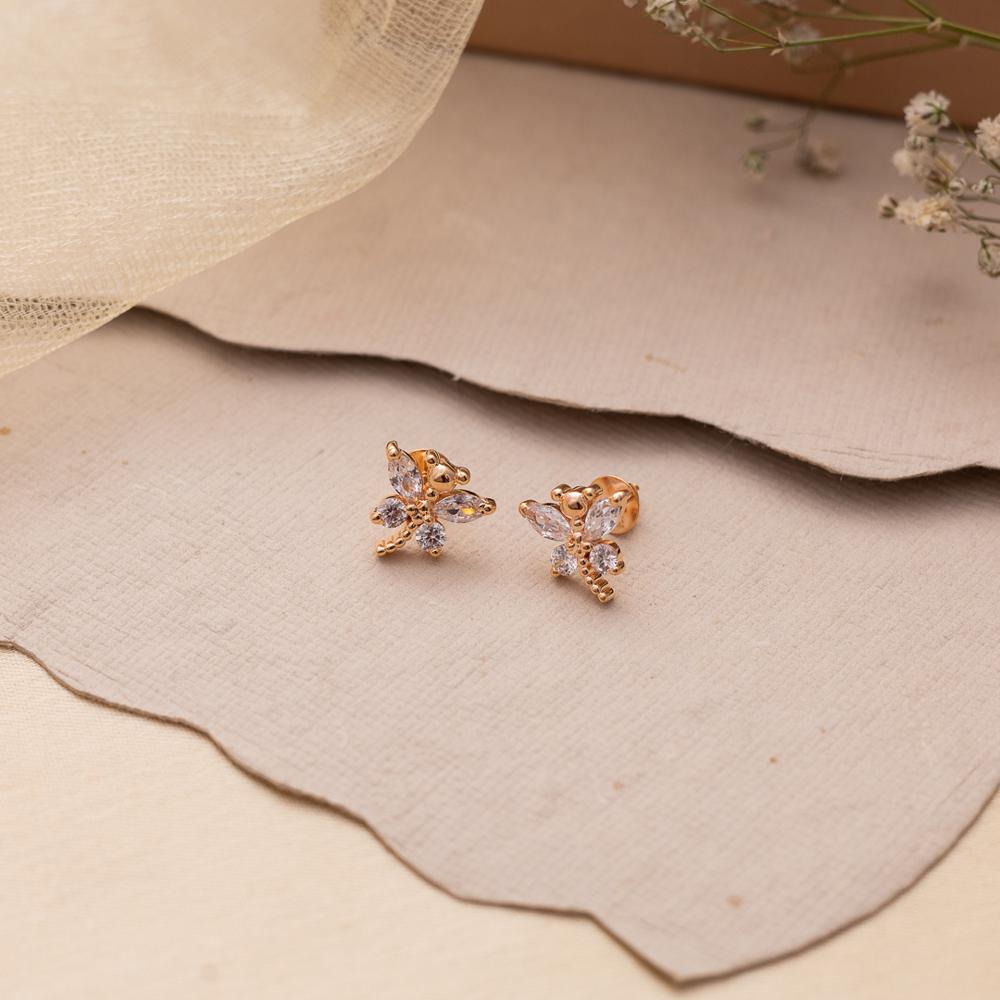 Earring 1 - Gold Plated Metal Alloy, 5 cm, Gold White Green | Handcrafted Floral Teardrop, Cubic Zirconia, Glass Beads, Nickel Free