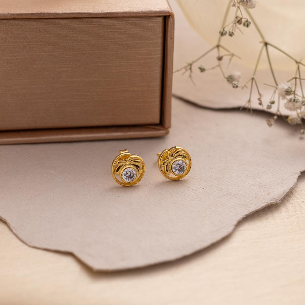 Earring 13 - Silver & Metal Alloy 2.5 cm, Floral Stud with Teardrop | Rhodium-Plated, American Diamond, Hypoallergenic