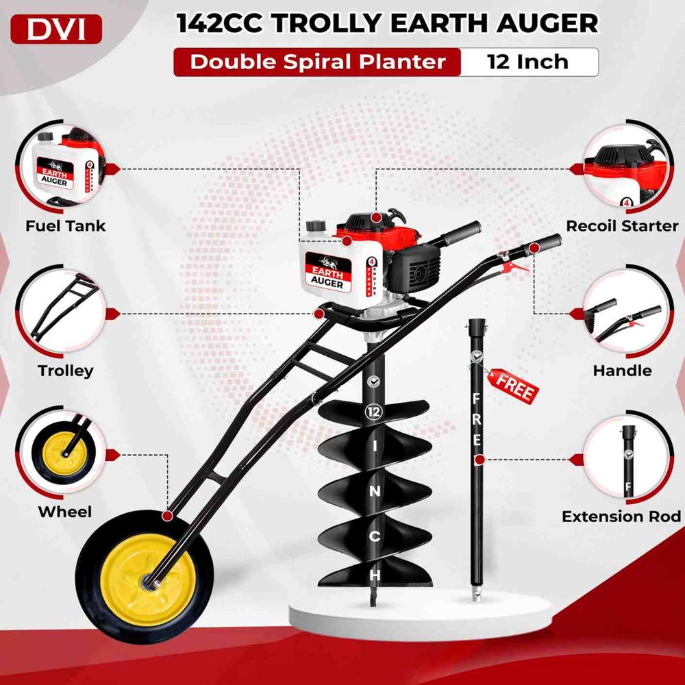 4 Stroke Trolley Auger 142cc