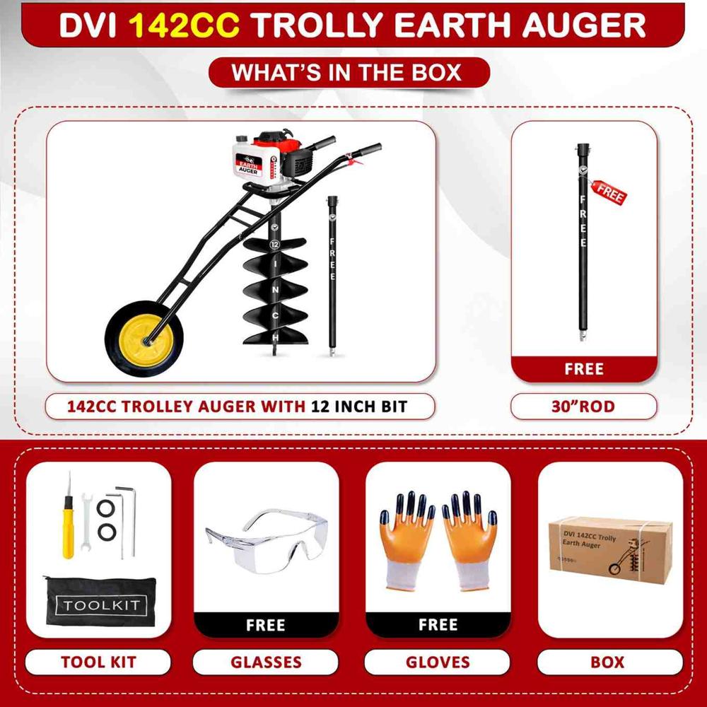 4 Stroke Trolley Auger 142cc