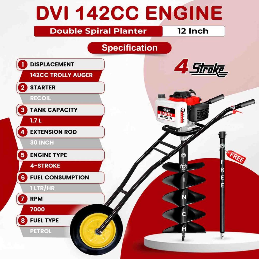 4 Stroke Trolley Auger 142cc