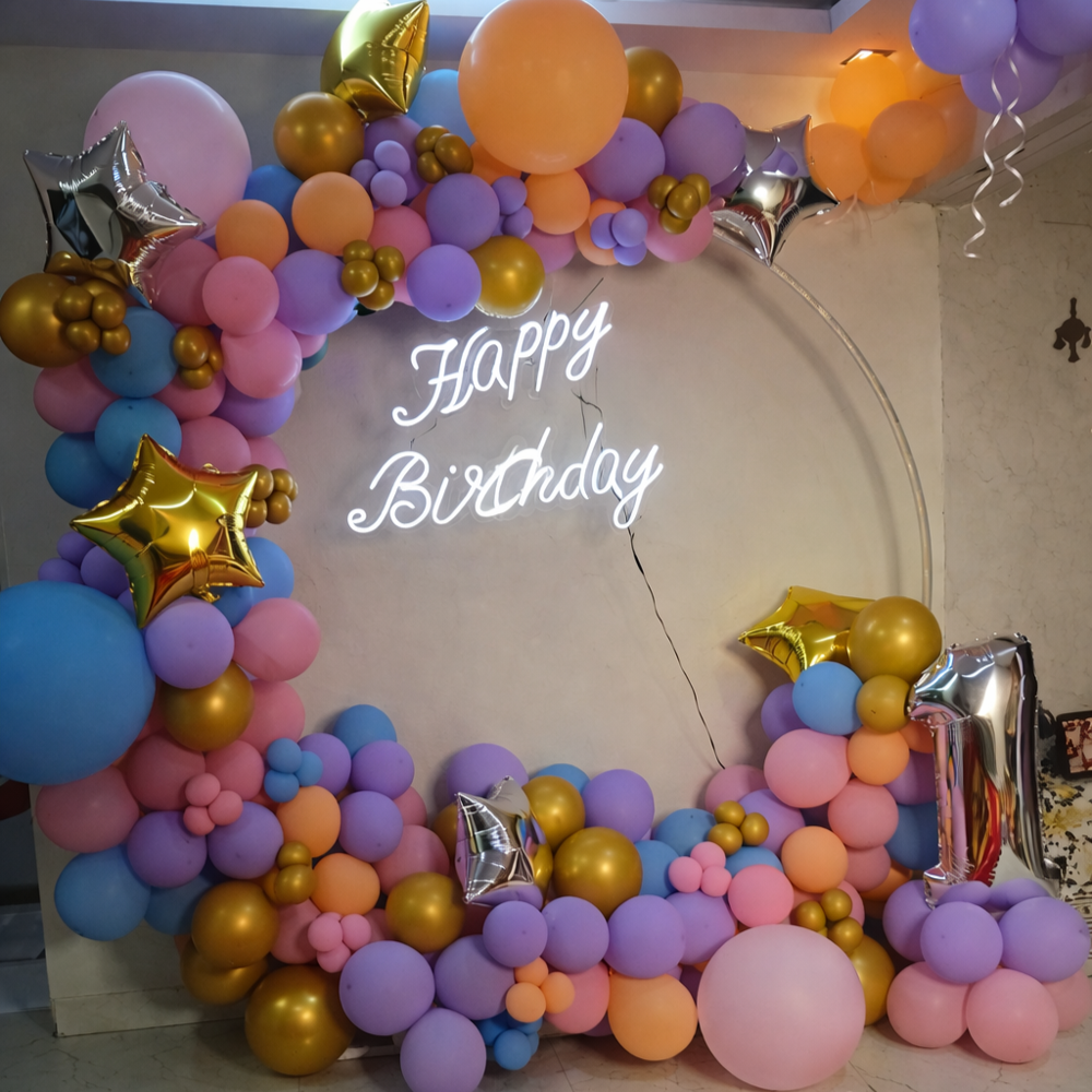 Pastel Balloon Ring Birthday Party Backdrop Decoration