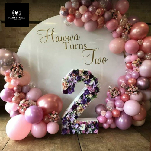 Floral Pink & Purple Balloon Backdrop for 2nd Birthday Celebrations