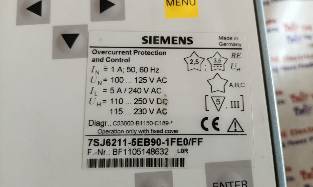 SIEMENS 7SJ6211-5EB90-1FE0/FF OVERCURRENT PROTECTION RELAY