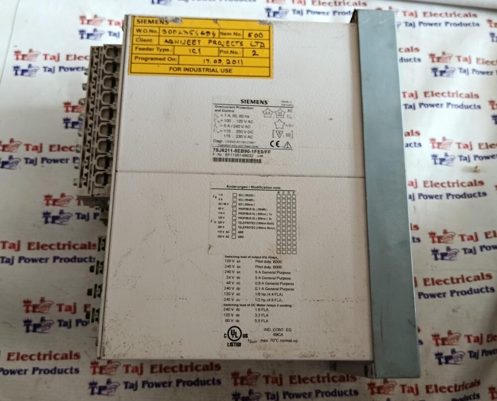 SIEMENS 7SJ6211-5EB90-1FE0/FF OVERCURRENT PROTECTION RELAY