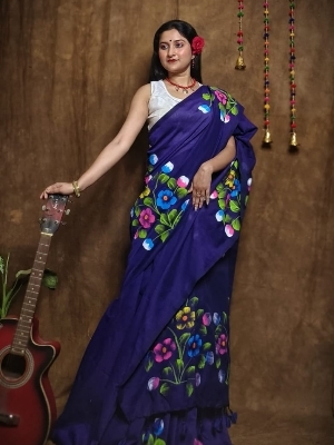 Handloom khadi cotton sari with hand print work