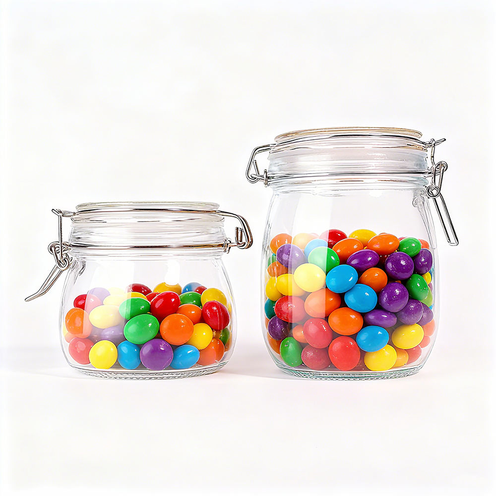 High Quality Clear Glass Kitchen Storage Jars 500ml/750ml/1000ml/1500ml with Glass Clip-on Lid Modern Design Food-Safe