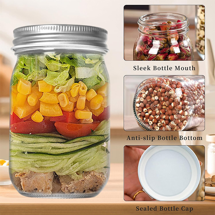 High Quality Clear Glass Kitchen Storage Jars 500ml/750ml/1000ml/1500ml with Glass Clip-on Lid Modern Design Food-Safe