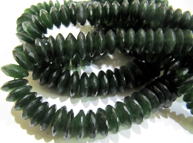 Natural Serpentine German Cut Rondelle Faceted 9 To 12mm Strand 8''long - Beads Colour: Green