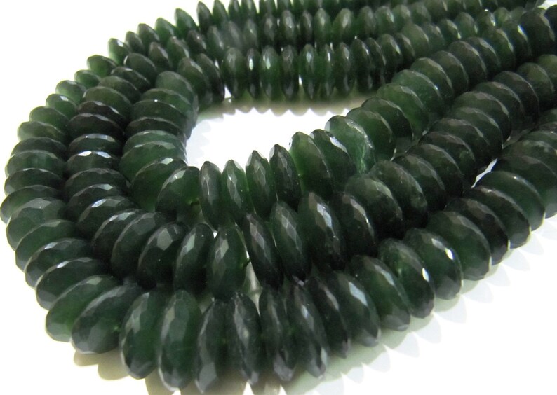 Natural Serpentine German Cut Rondelle Faceted 9 To 12mm Strand 8''long - Beads Colour: Green