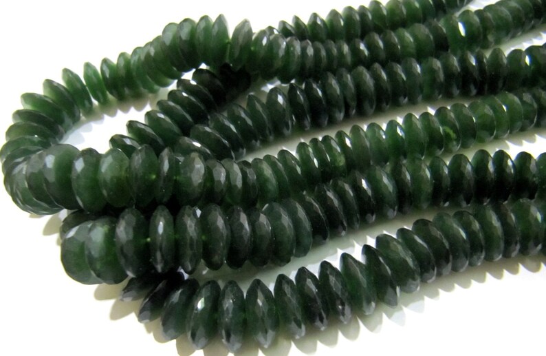 Natural Serpentine German Cut Rondelle Faceted 9 To 12mm Strand 8''long - Beads Colour: Green
