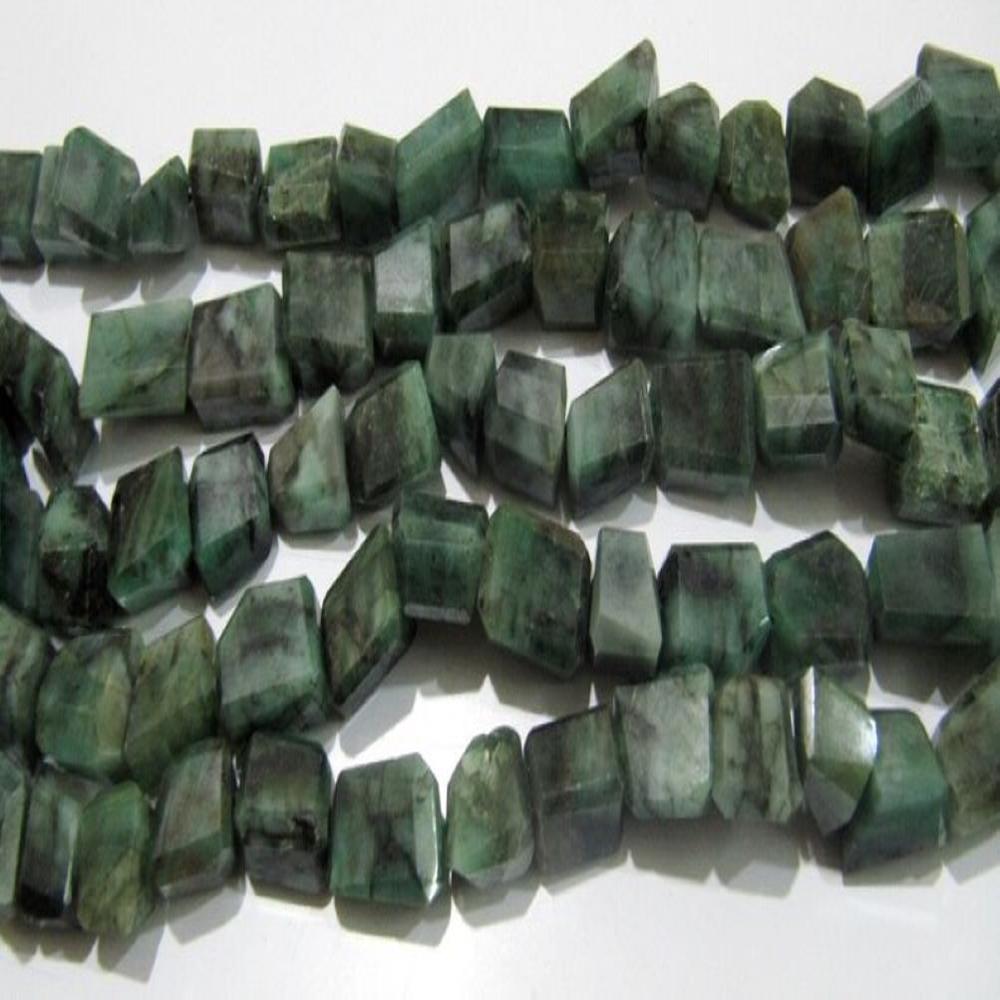 Genuine Emerald Nugget Shape Beads , Laser Cut Natural Emerald Tumbled Beads 8 to 14mm Strand 8 inches Precious Gemstone Beads