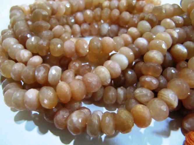 Natural Peach Moonstone Rondelle Micro Faceted 10mm to 12mm Strand 8''long