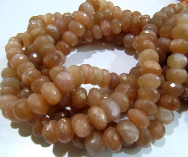 Natural Peach Moonstone Rondelle Micro Faceted 10mm to 12mm Strand 8''long