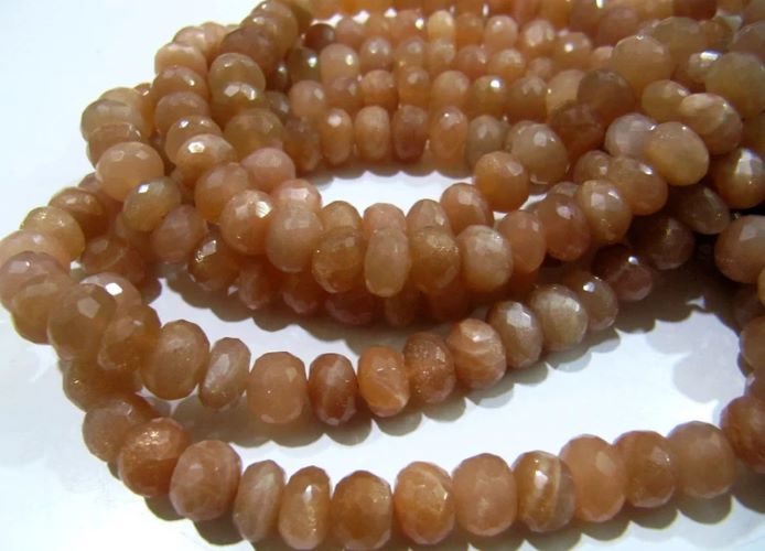 Natural Peach Moonstone Rondelle Micro Faceted 10mm to 12mm Strand 8''long