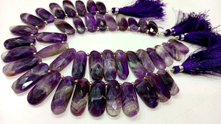 Natural Bio Amethyst Fancy Oval Shape Briolette 8x25mm Gemstone Beads Sold per strand 8 inches long